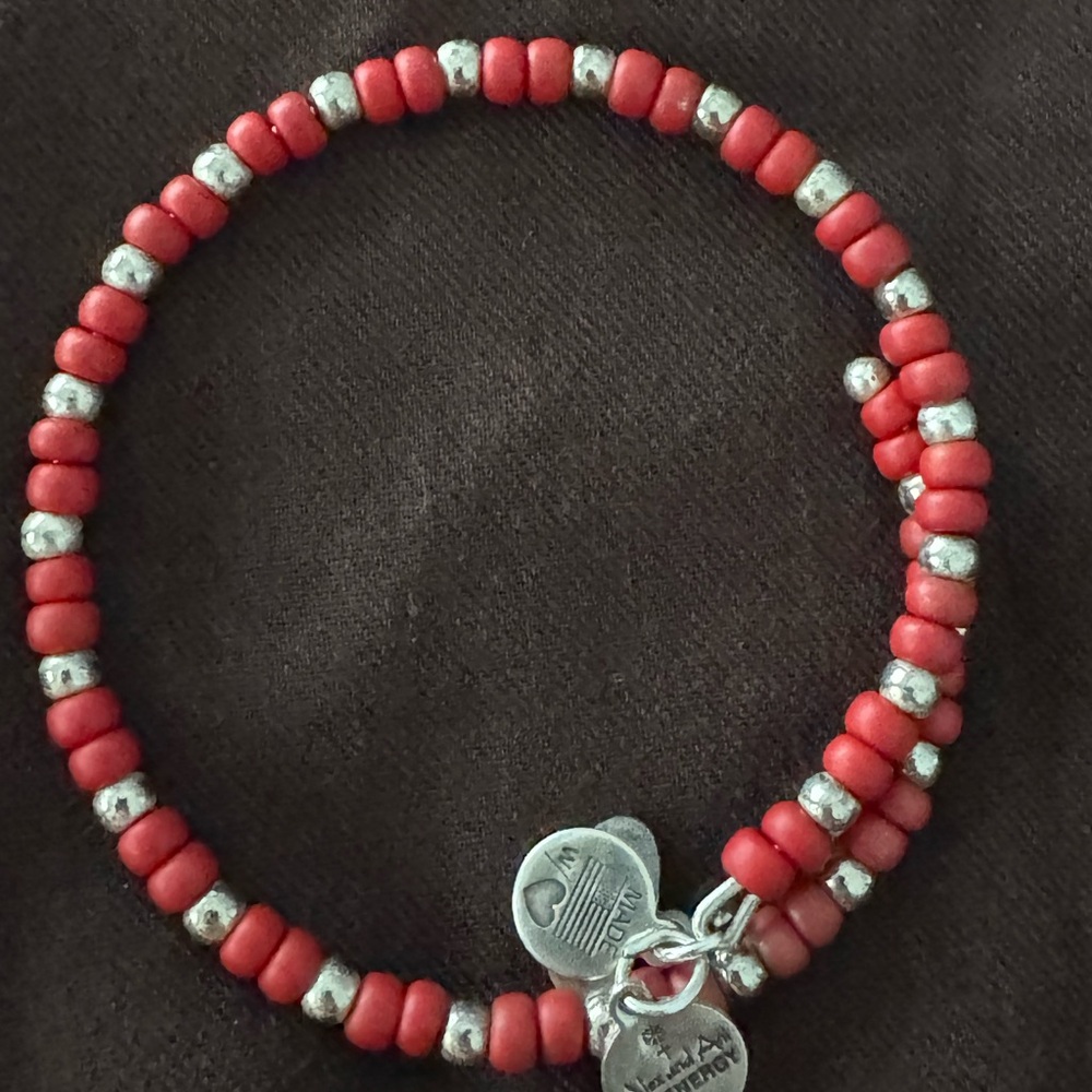 Alex and Ani Red and Silver Bead Wrap Bracelet